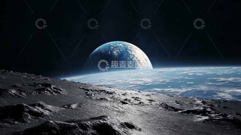 高清大图下载【趣麦麦图】月球表面眺望地球的壮丽景象