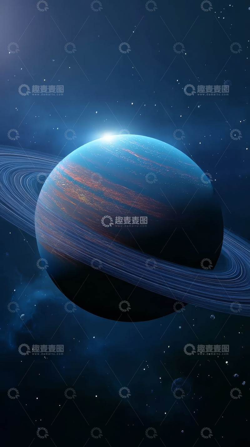高清大图下载【趣麦麦图】带有环带的神秘行星