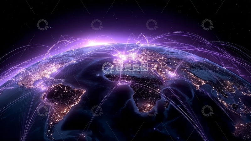 高清大图下载【趣麦麦图】地球夜景与全球网络连接