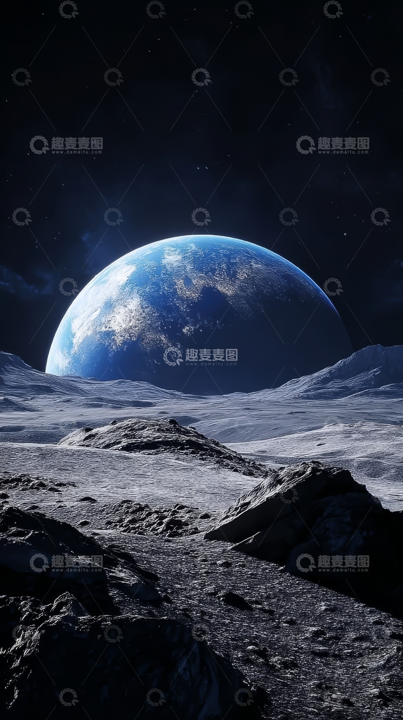 高清大图下载【趣麦麦图】月球表面与地球的壮丽景象