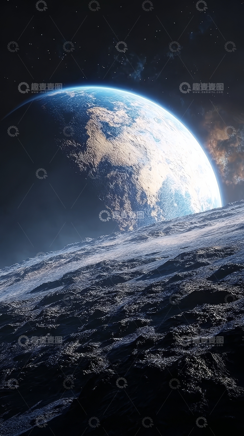 高清大图下载【趣麦麦图】月球表面眺望地球的壮丽景象