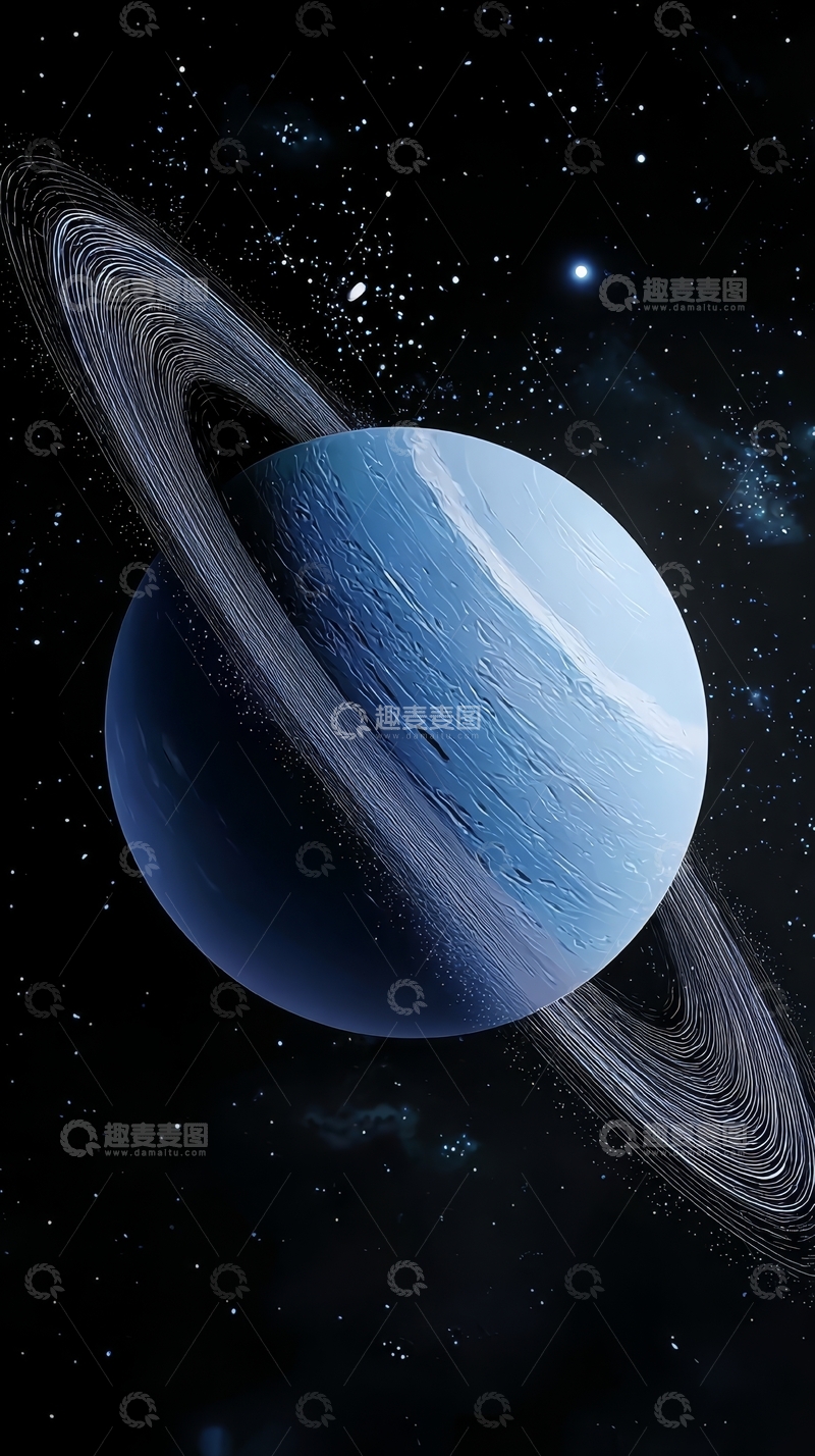 高清大图下载【趣麦麦图】蓝色行星与环带的宇宙景象