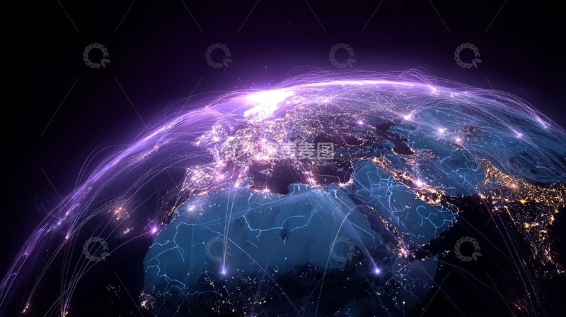 高清大图下载【趣麦麦图】地球夜景与光网络连接