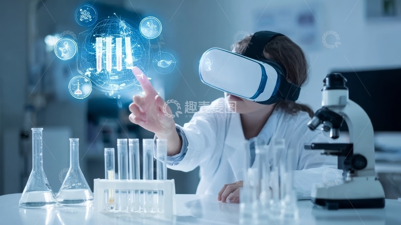 高清大图下载【趣麦麦图】科学家使用虚拟现实技术进行实验分析