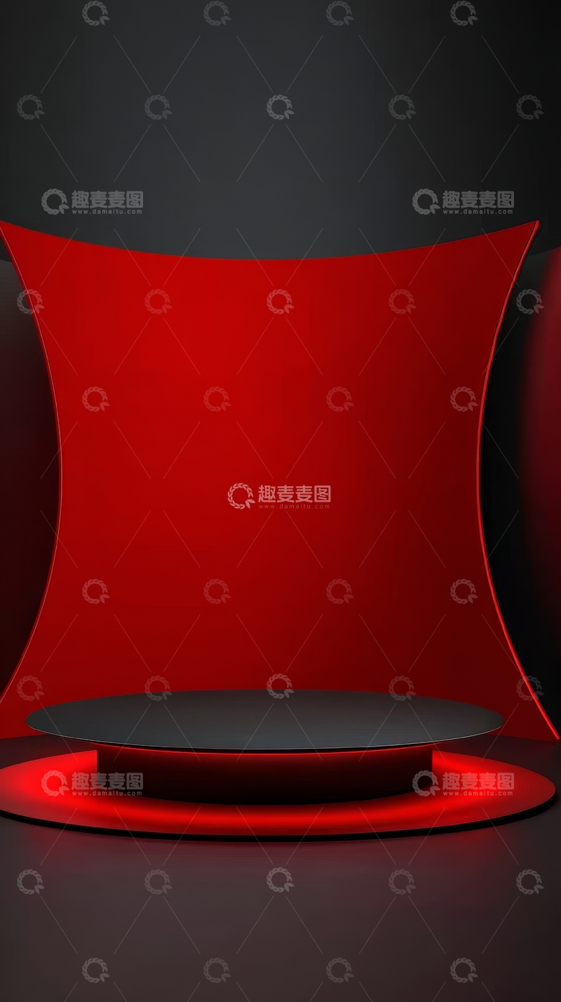 高清大图下载【趣麦麦图】红色弧形背景下的黑色圆形平台