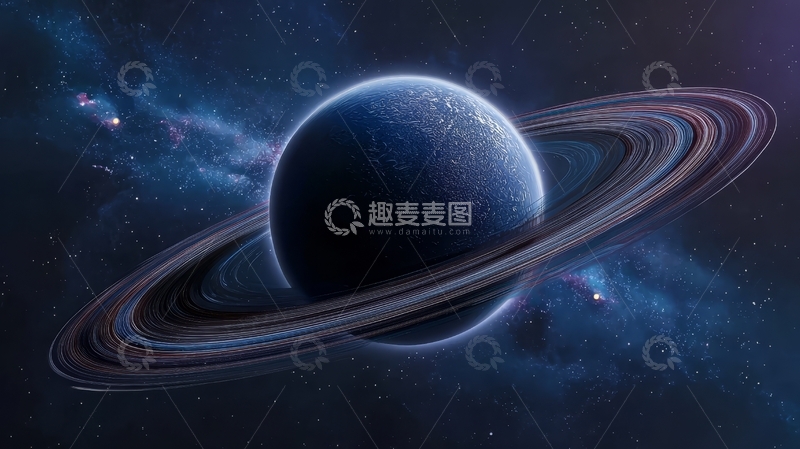 高清大图下载【趣麦麦图】神秘星球与环带的宇宙景象