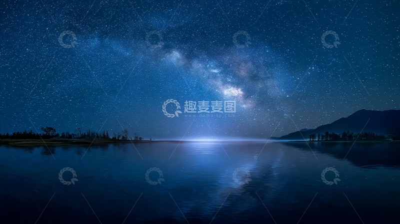 高清大图下载【趣麦麦图】银河横跨夜空，湖面倒映星辰