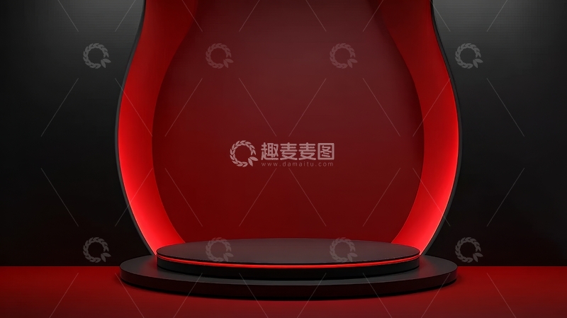 高清大图下载【趣麦麦图】红色弧形背景下的黑色圆形平台