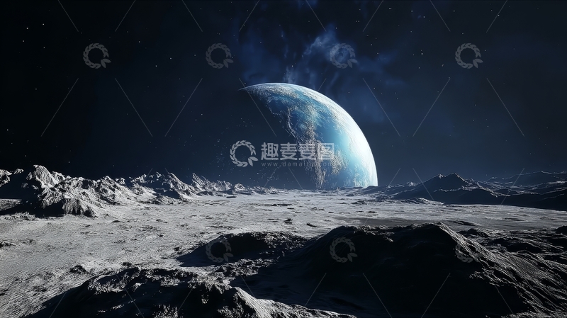 高清大图下载【趣麦麦图】月球表面遥望蓝色星球