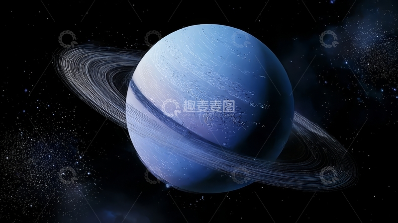 高清大图下载【趣麦麦图】蓝色行星与环带的宇宙景象