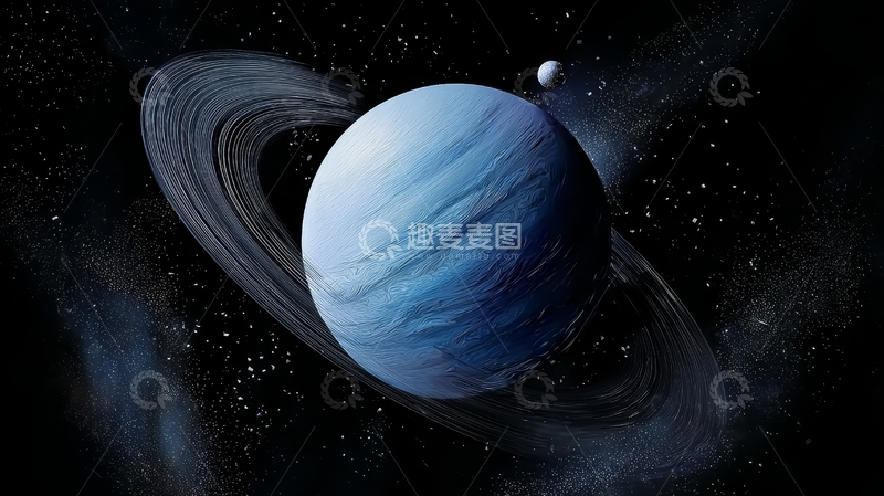 高清大图下载【趣麦麦图】蓝色行星与环带的宇宙景象