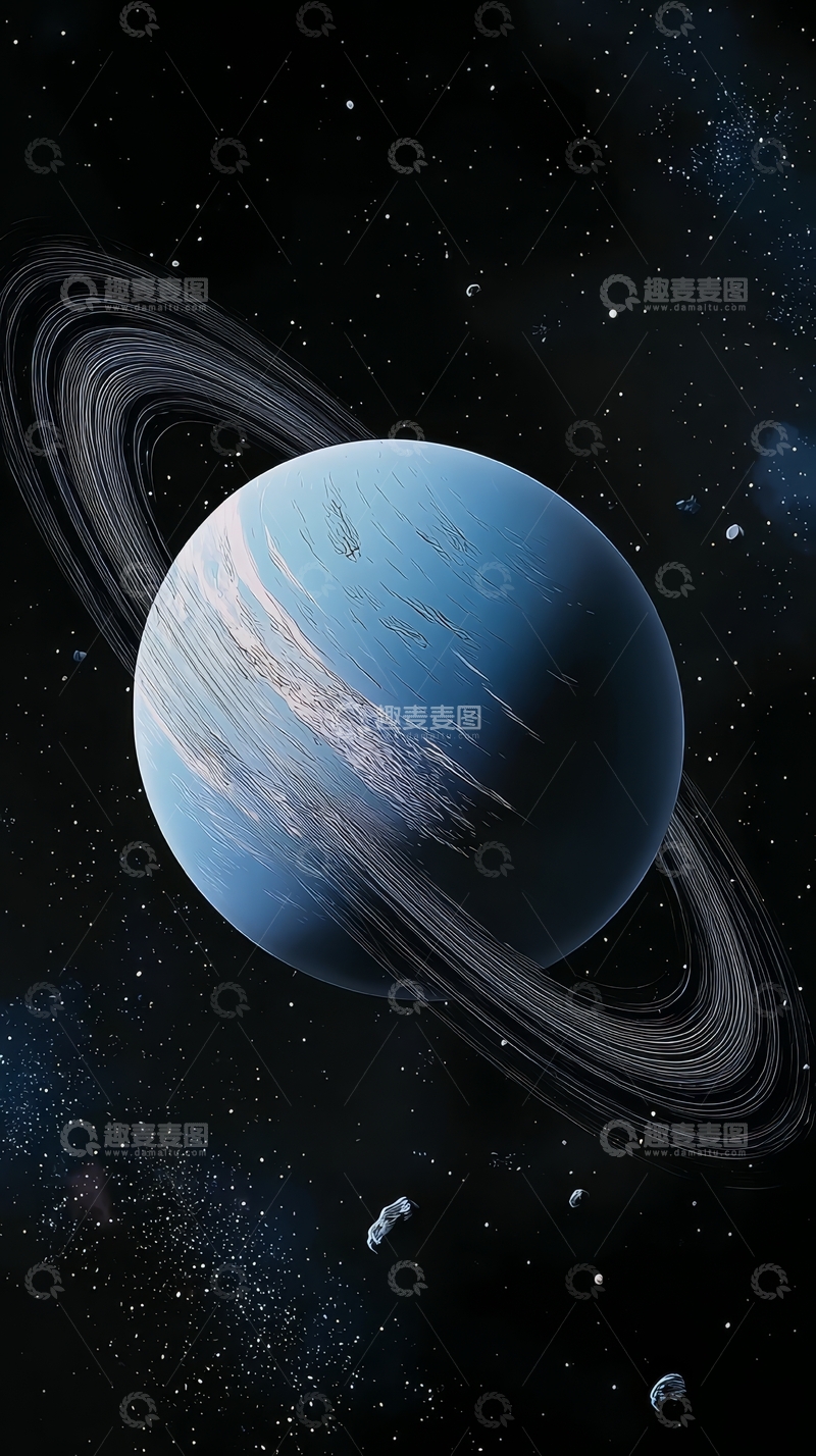 高清大图下载【趣麦麦图】蓝色行星与环带的宇宙景象