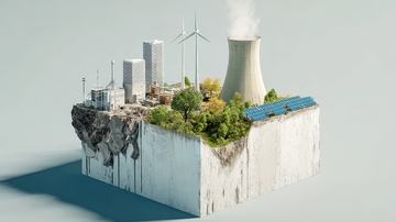 悬浮岛屿上的工业与自然共生景象