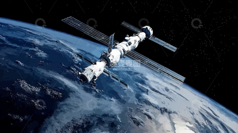 高清大图下载【趣麦麦图】太空站环绕地球轨道