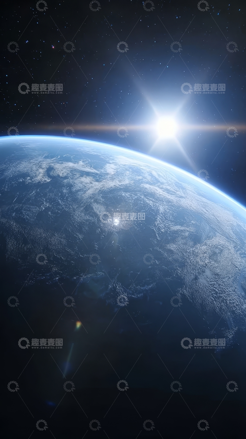 高清大图下载【趣麦麦图】地球日出，宇宙视角