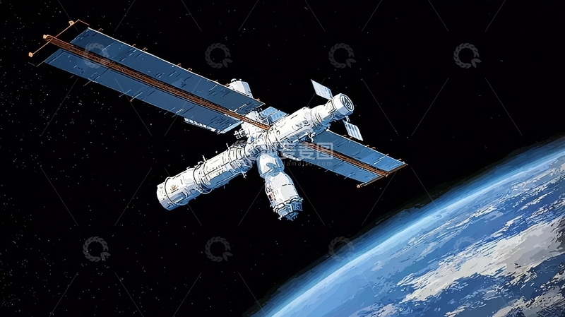 高清大图下载【趣麦麦图】太空站环绕地球飞行