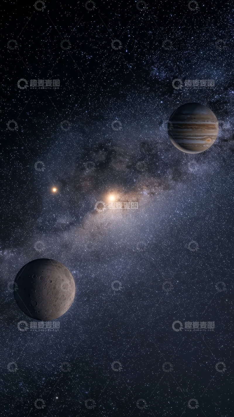 高清大图下载【趣麦麦图】星河背景下的行星与银河