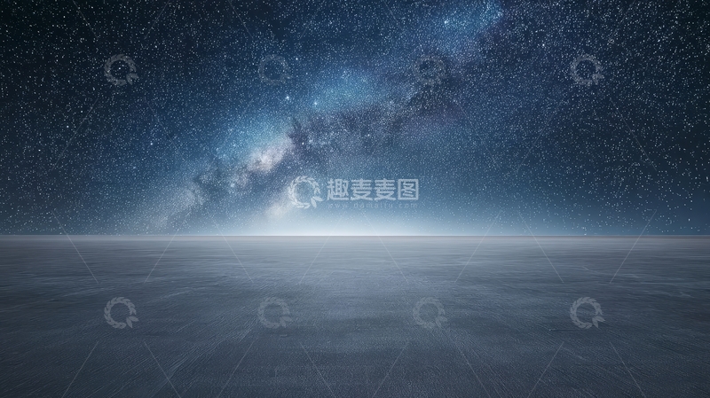 高清大图下载【趣麦麦图】银河横跨夜空，地平线静谧无垠