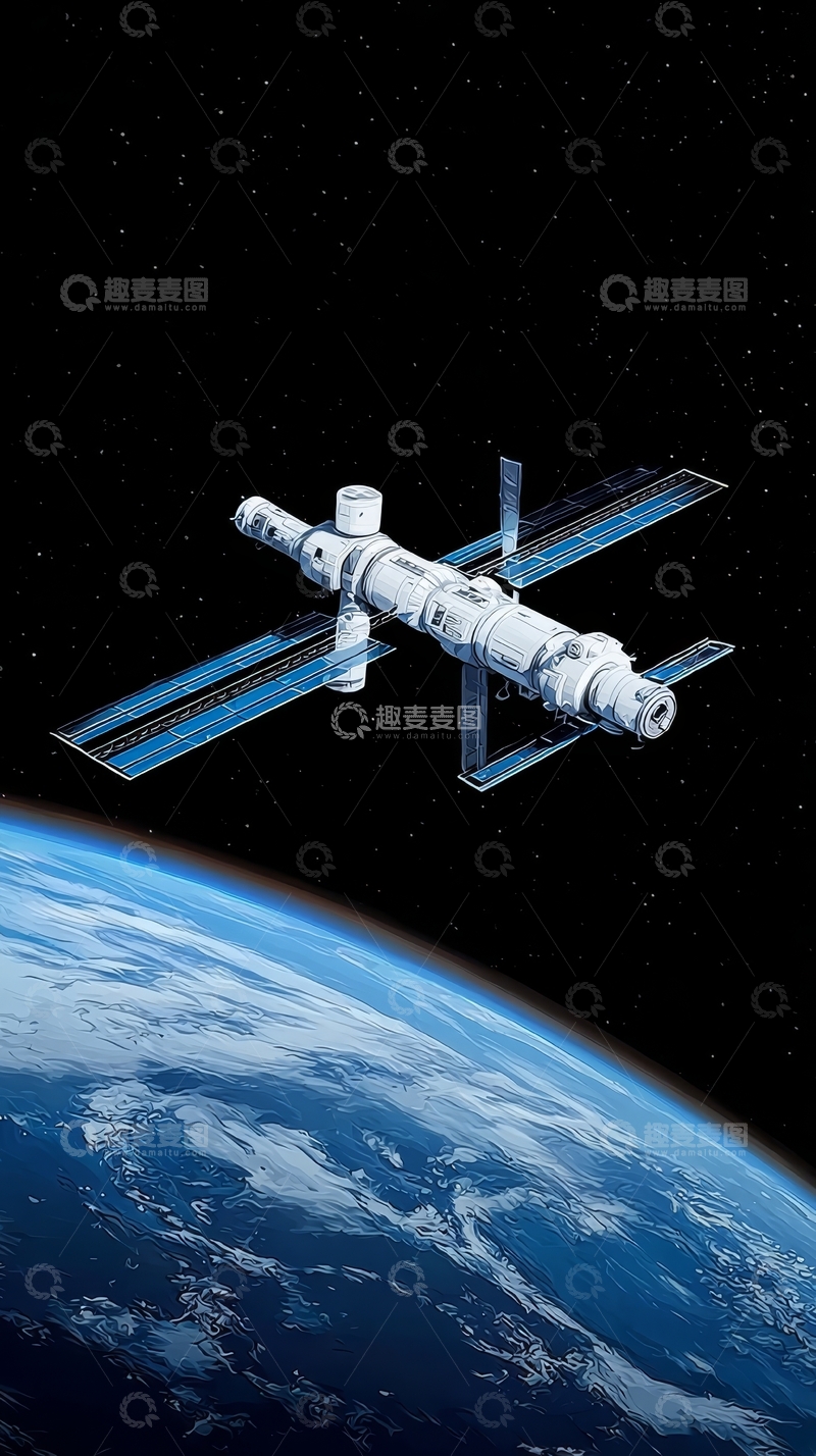 高清大图下载【趣麦麦图】太空站环绕地球轨道