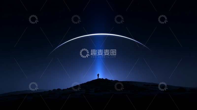 高清大图下载【趣麦麦图】夜空下的光弧与剪影