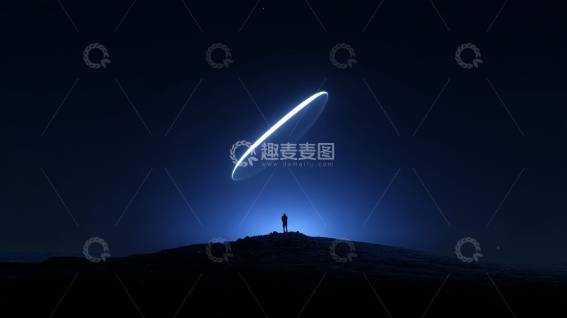高清大图下载【趣麦麦图】夜空之下，孤影仰望神秘光环