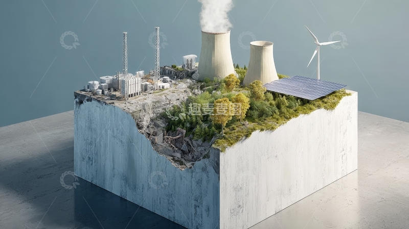 高清大图下载【趣麦麦图】能源对比：核电站与风力发电