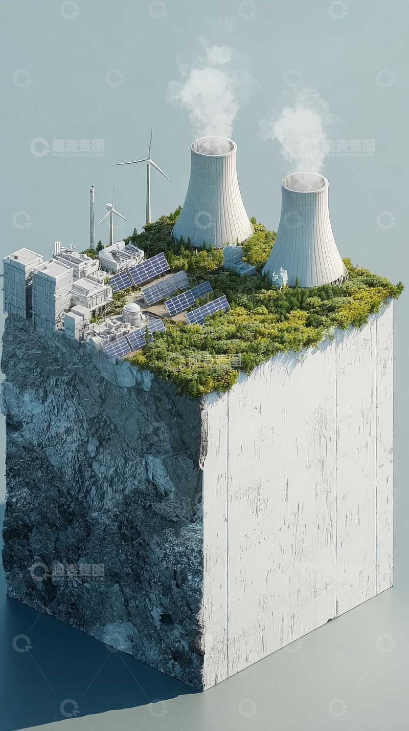 高清大图下载【趣麦麦图】-能源设施与自然共生的立体景观