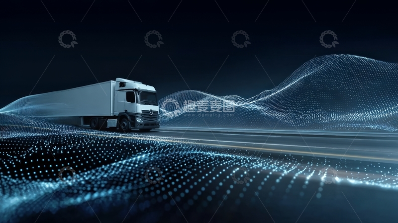 高清大图下载【趣麦麦图】未来科技卡车行驶在数据流中