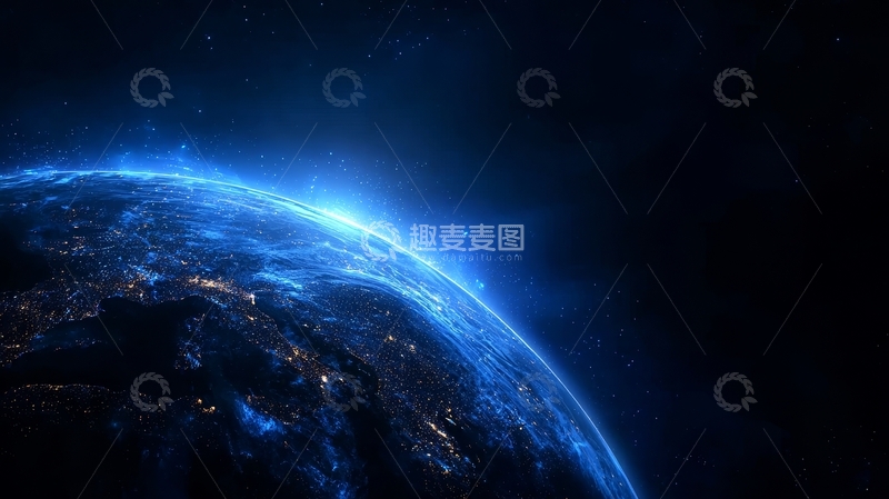 高清大图下载【趣麦麦图】地球夜景与蓝色光晕