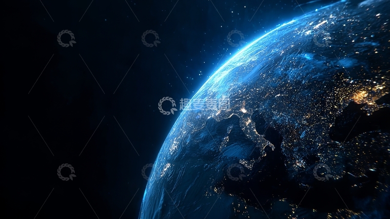 高清大图下载【趣麦麦图】地球夜景，城市灯光与海洋