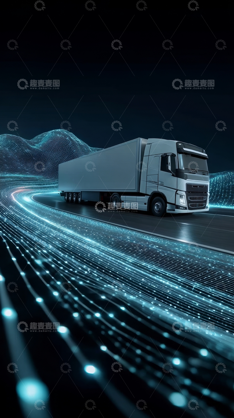 高清大图下载【趣麦麦图】智能卡车行驶在光纤数据流中