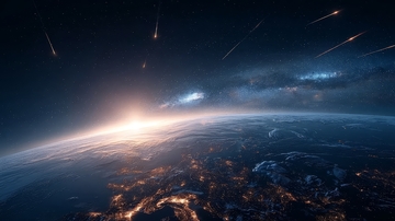 地球夜景与流星雨