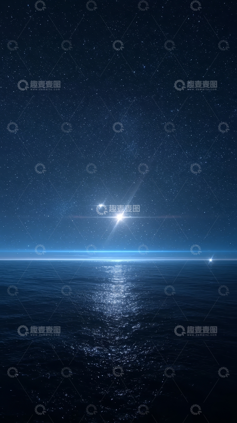 高清大图下载【趣麦麦图】夜空星辰映照海面