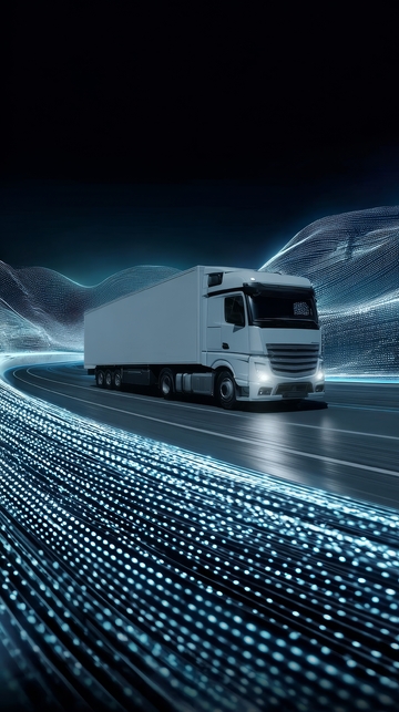 夜行卡车与光带交织的未来之路