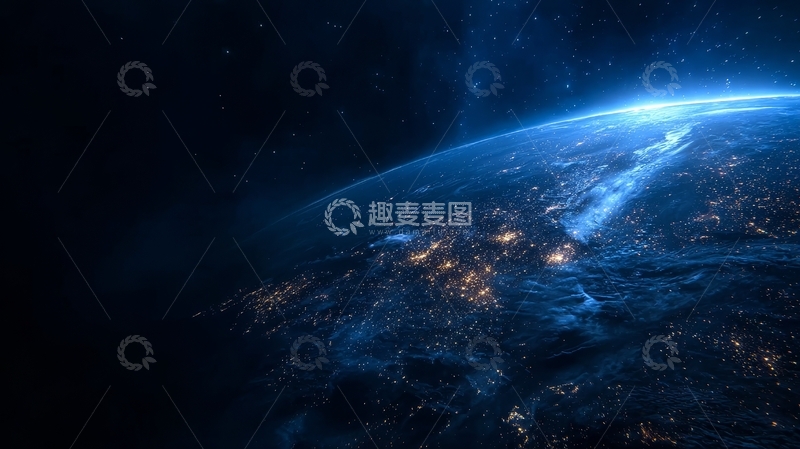 高清大图下载【趣麦麦图】地球夜景，城市灯光与海洋