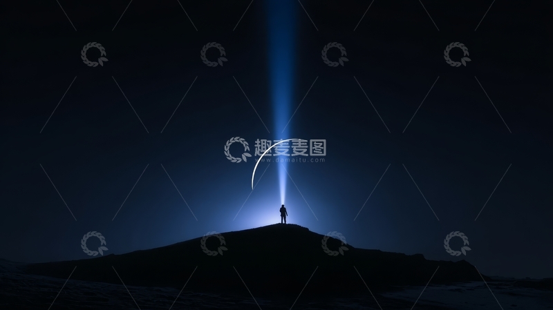 高清大图下载【趣麦麦图】山顶之人仰望神秘光束