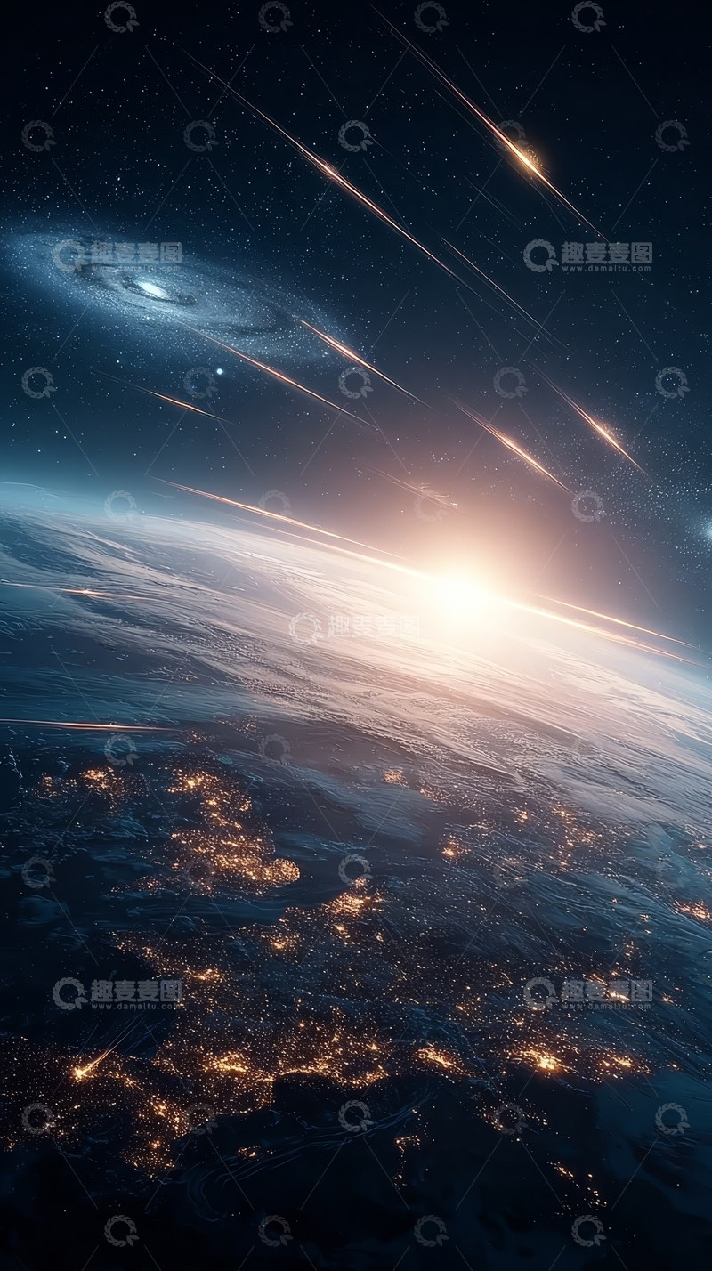 高清大图下载【趣麦麦图】地球夜景与星空交汇