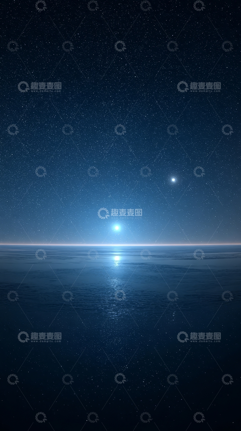 高清大图下载【趣麦麦图】夜空星辰与海面倒影