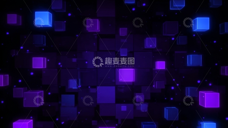 高清大图下载【趣麦麦图】紫色立方体在黑暗背景中漂浮