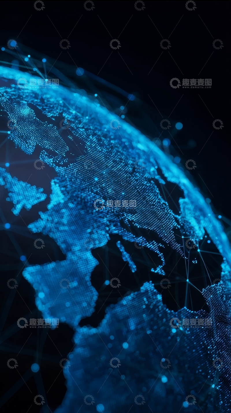 高清大图下载【趣麦麦图】蓝色数字地球网络连接图