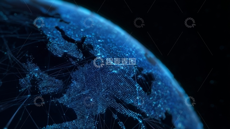 高清大图下载【趣麦麦图】蓝色地球上的网络连接图