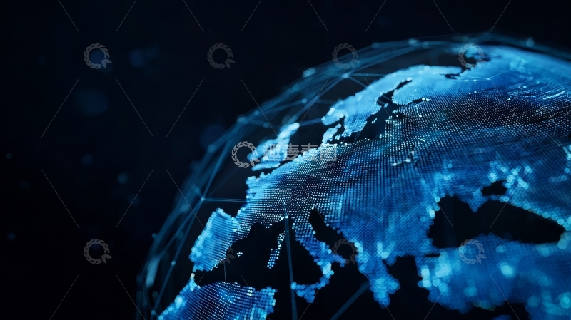 高清大图下载【趣麦麦图】蓝色地球的数字网络图