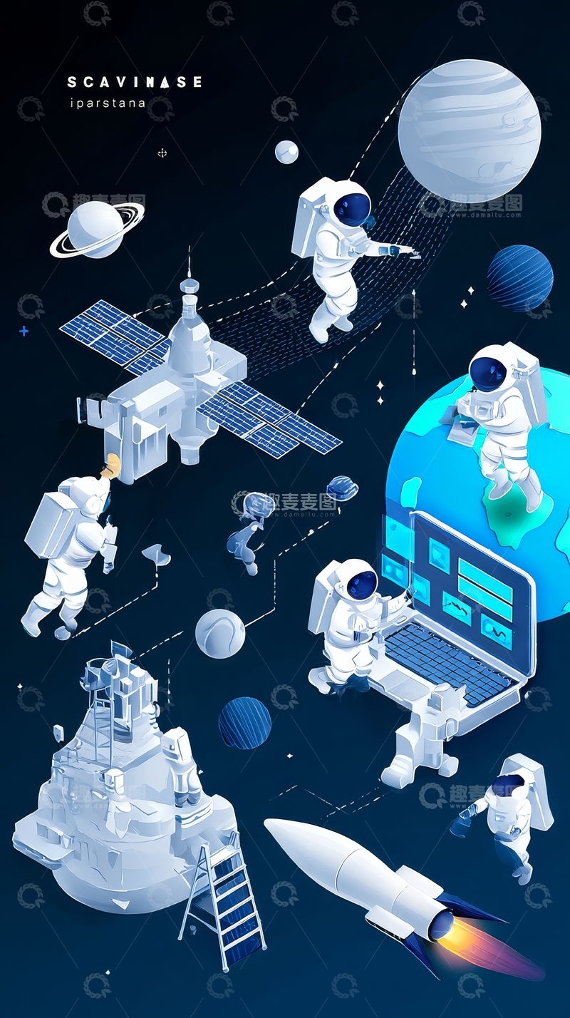 高清大图下载【趣麦麦图】太空探索与科技互动场景