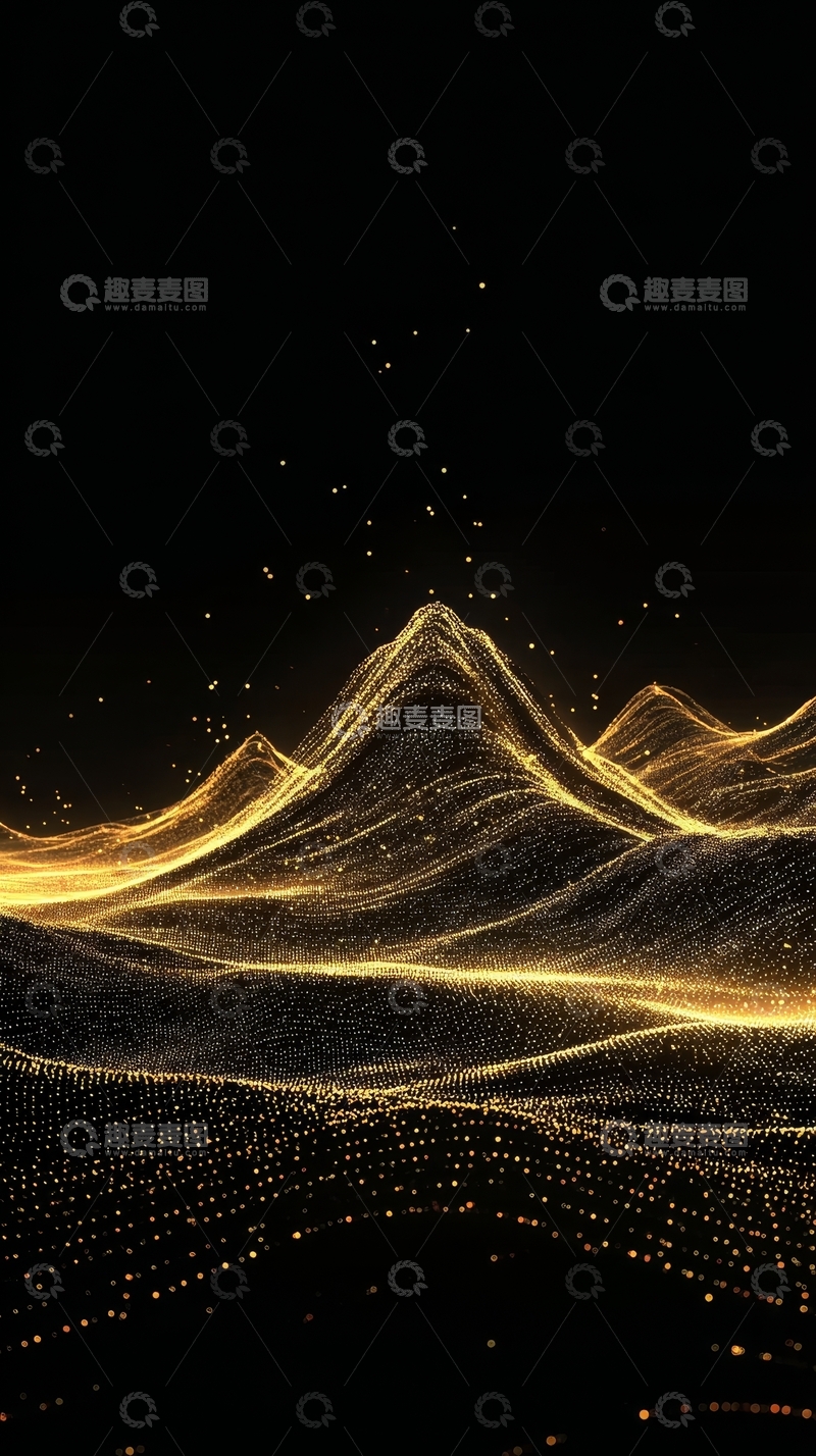 高清大图下载【趣麦麦图】金色粒子构成的山峦夜景