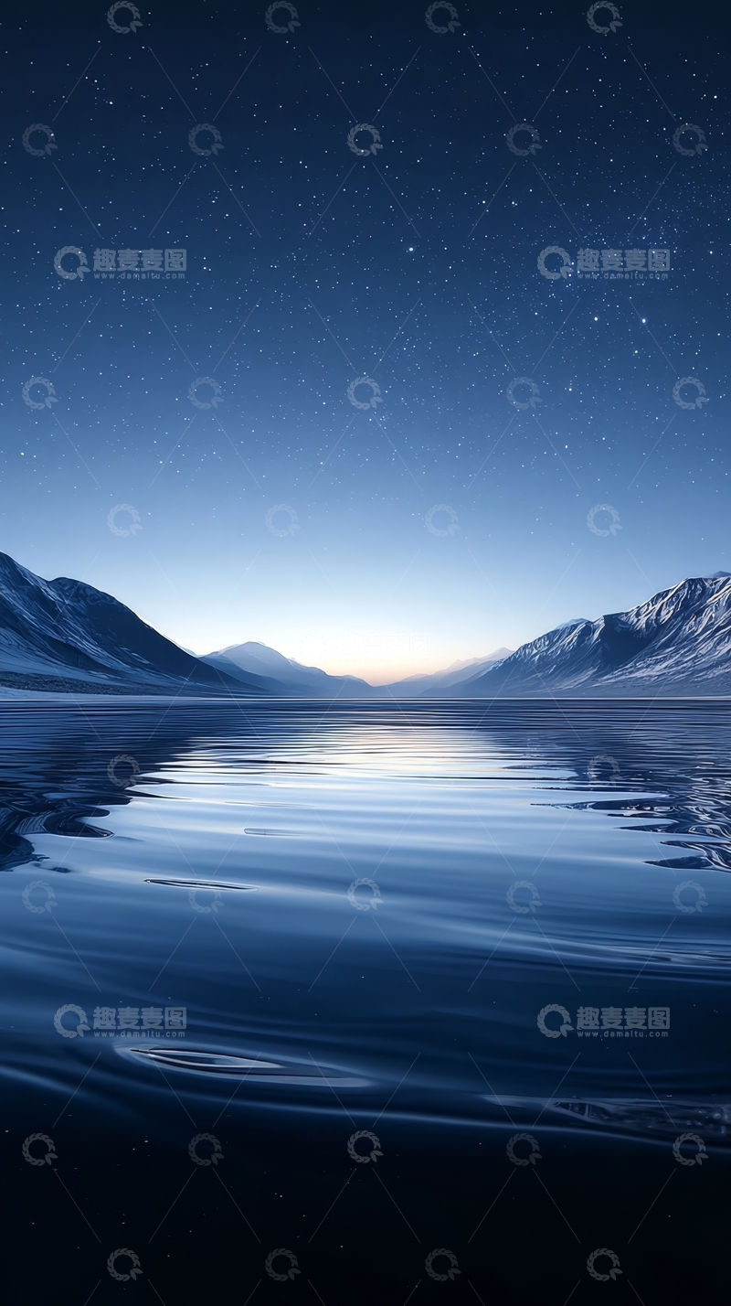 高清大图下载【趣麦麦图】夜空下的静谧湖面与雪山