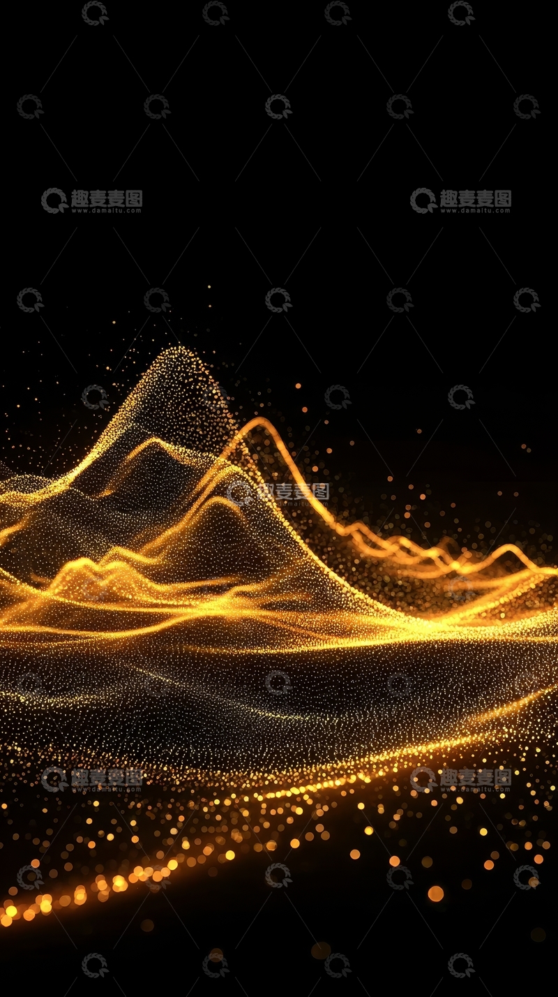 高清大图下载【趣麦麦图】金色粒子构成的抽象山峦