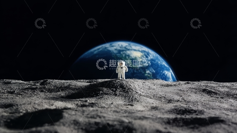 高清大图下载【趣麦麦图】宇航员在月球表面眺望地球