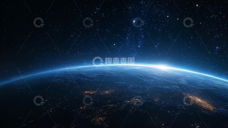 高清大图下载【趣麦麦图】地球夜景与星空的壮丽视野