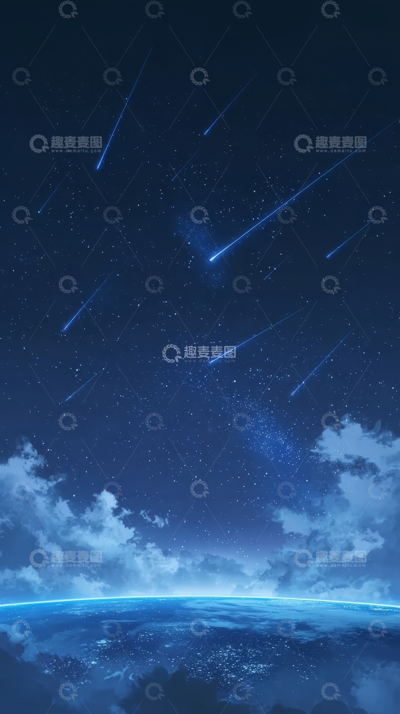 高清大图下载【趣麦麦图】夜空流星划过地球