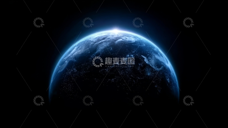 高清大图下载【趣麦麦图】地球夜景，蓝色光晕环绕